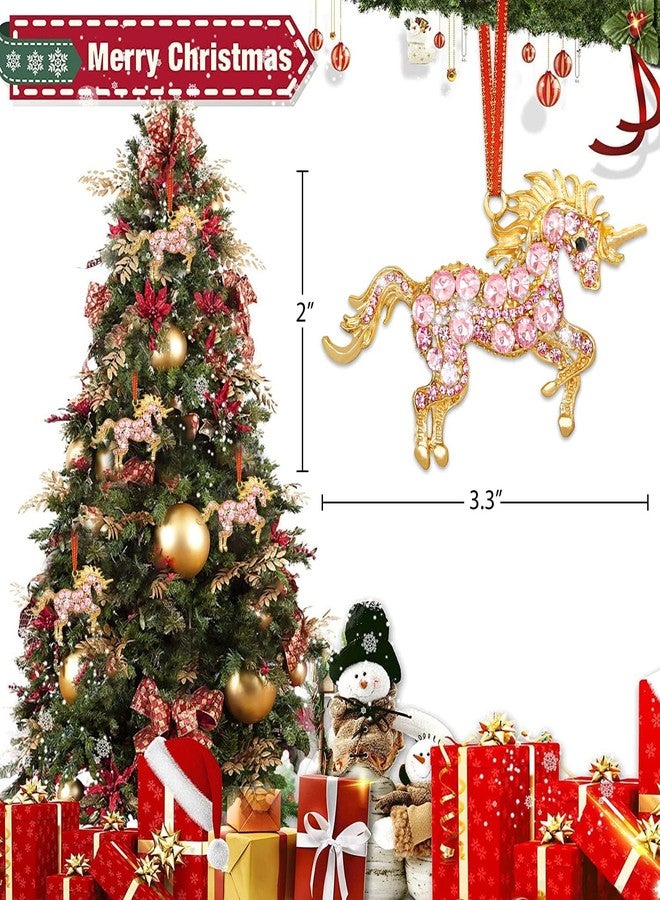 زينة عيد الميلاد على شكل وحيد القرن من هيينشين، زينة معدنية وردية اللون على شكل وحيد القرن لتزيين شجرة عيد الميلاد، زينة معلقة على شكل وحيد القرن مرصعة بأحجار الراين لتزيين عيد الميلاد، هدايا للنساء والفتيات والأطفال، لوازم حفلات أعياد الميلاد المنزلية - Image 3